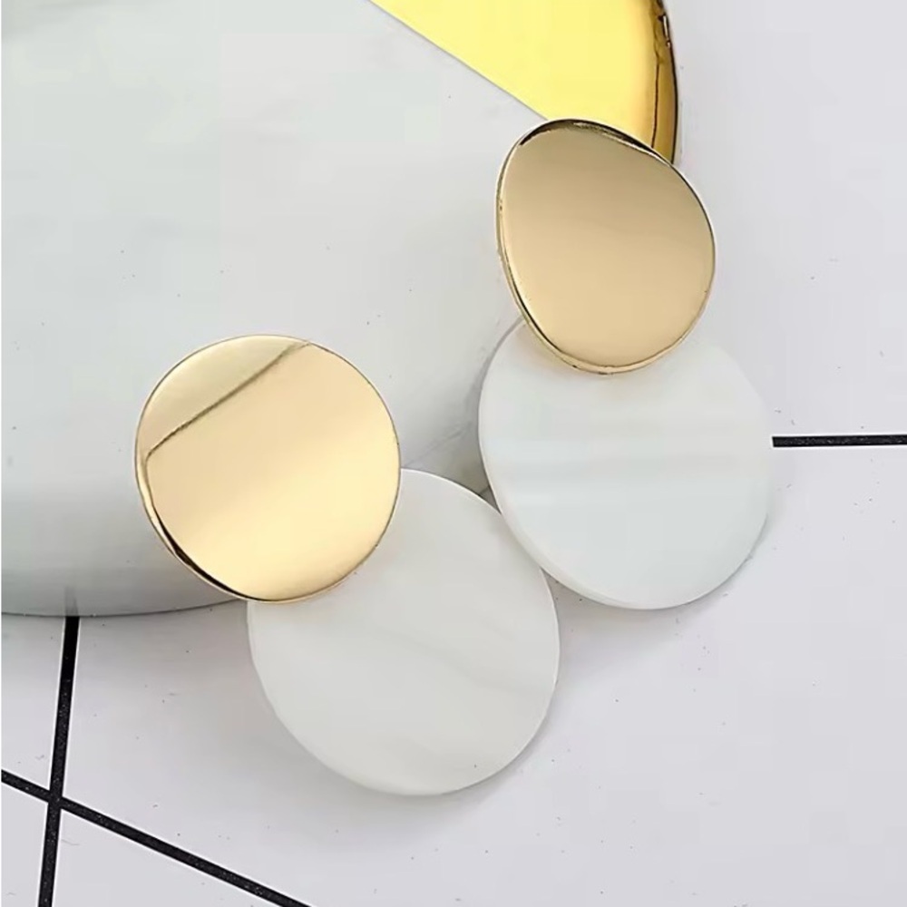 + Gold and White Statement Earrings